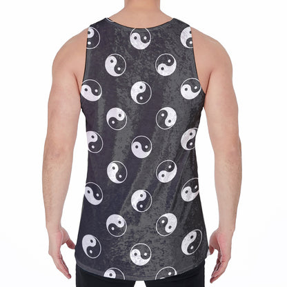 Grey And White Yin Yang Pattern Print Men's Velvet Tank Top