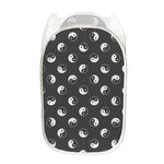 Grey And White Yin Yang Pattern Print Mesh Laundry Hamper