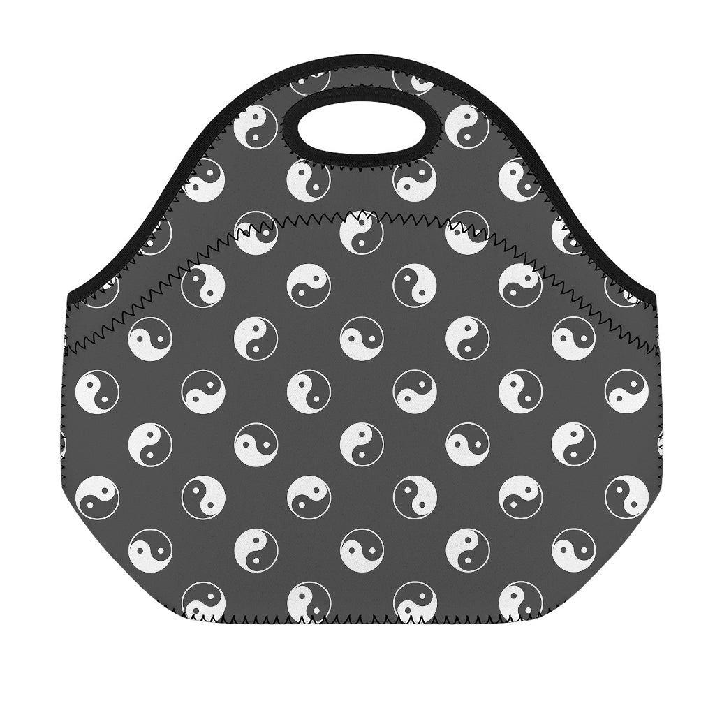Grey And White Yin Yang Pattern Print Neoprene Lunch Bag