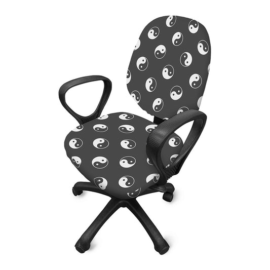 Grey And White Yin Yang Pattern Print Office Chair Cover
