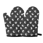 Grey And White Yin Yang Pattern Print Oven Mitts