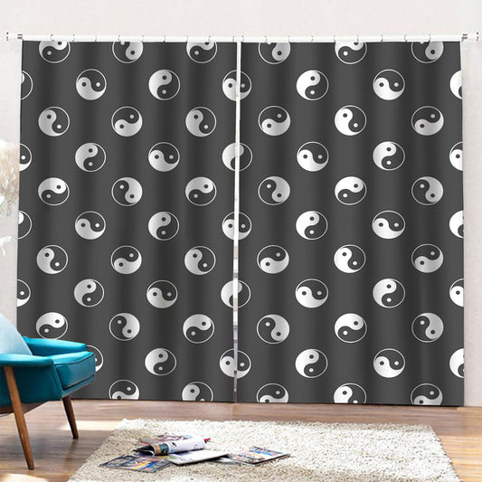 Grey And White Yin Yang Pattern Print Pencil Pleat Curtains