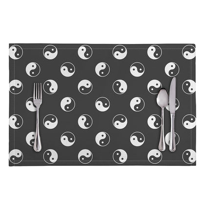 Grey And White Yin Yang Pattern Print Placemat