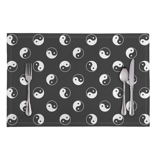 Grey And White Yin Yang Pattern Print Placemat
