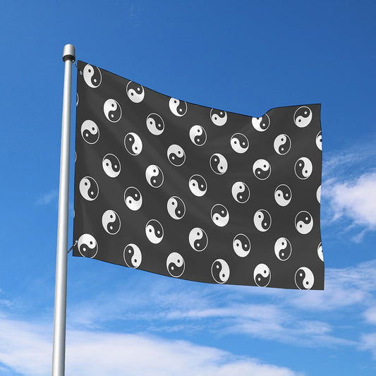 Grey And White Yin Yang Pattern Print Polyester Flag
