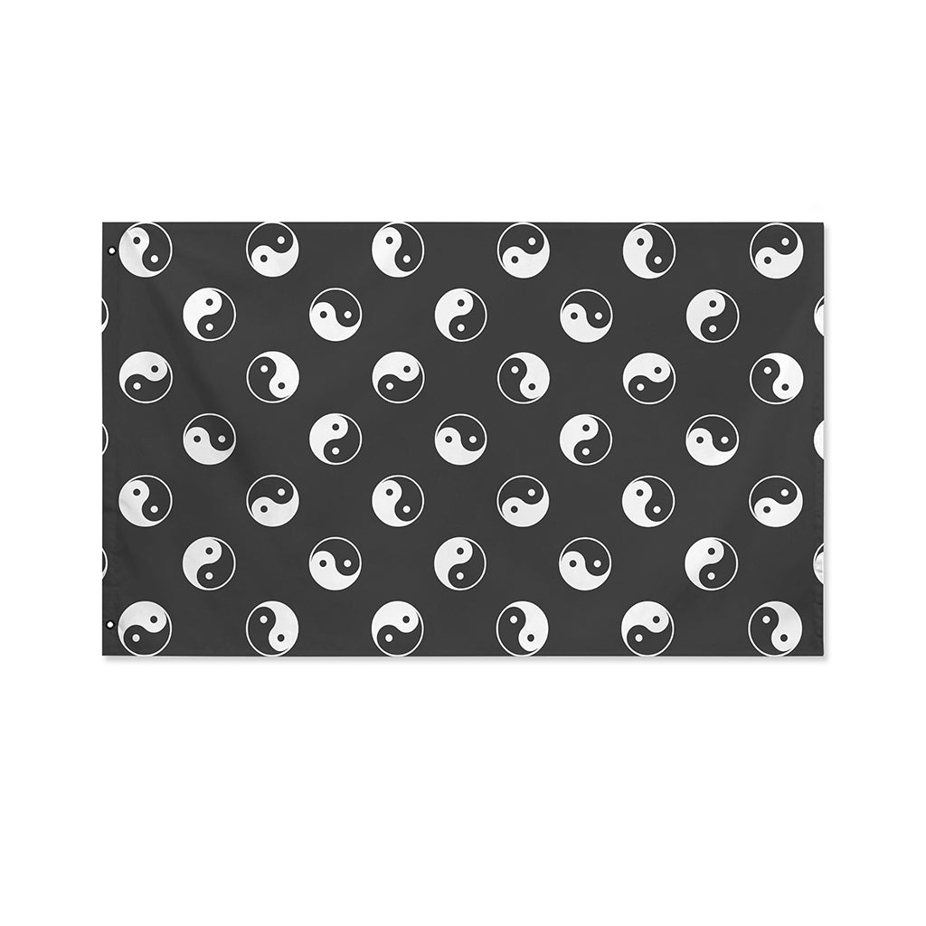 Grey And White Yin Yang Pattern Print Polyester Flag