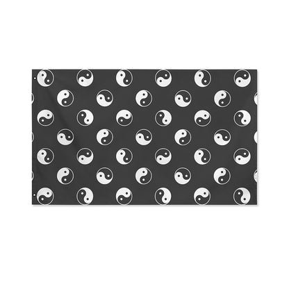 Grey And White Yin Yang Pattern Print Polyester Flag