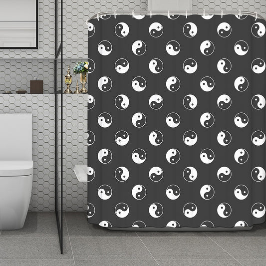 Grey And White Yin Yang Pattern Print Polyester Shower Curtain