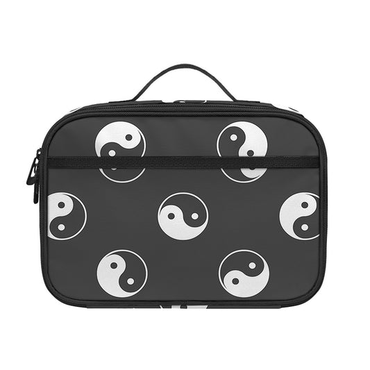 Grey And White Yin Yang Pattern Print Portable Lunch Bag