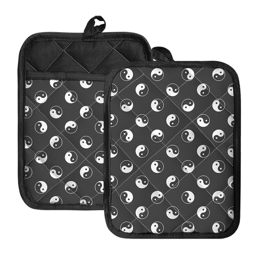 Grey And White Yin Yang Pattern Print Pot Holders With Pocket