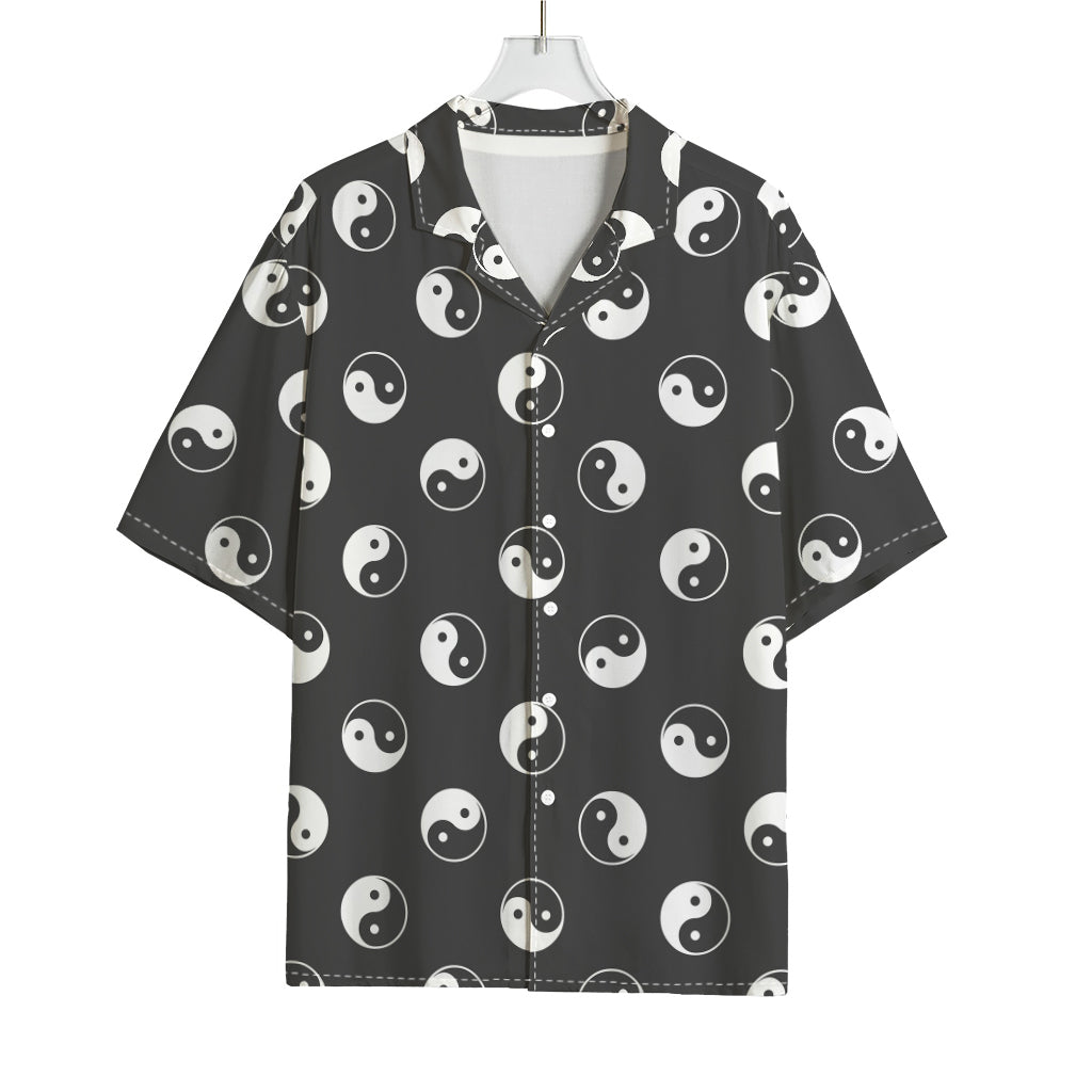 Grey And White Yin Yang Pattern Print Rayon Hawaiian Shirt