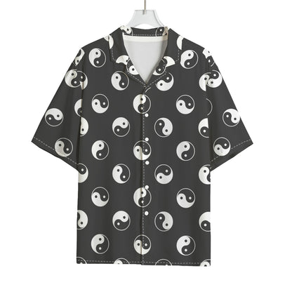 Grey And White Yin Yang Pattern Print Rayon Hawaiian Shirt