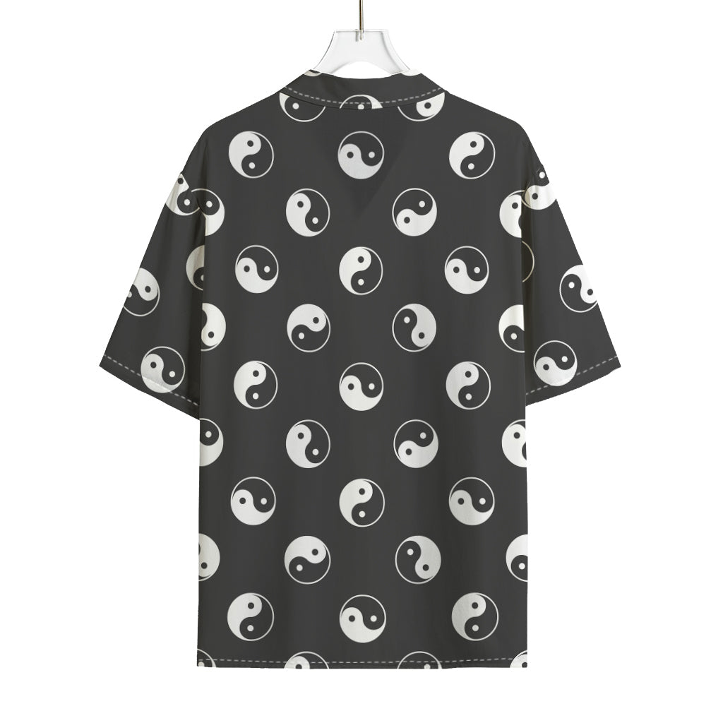 Grey And White Yin Yang Pattern Print Rayon Hawaiian Shirt