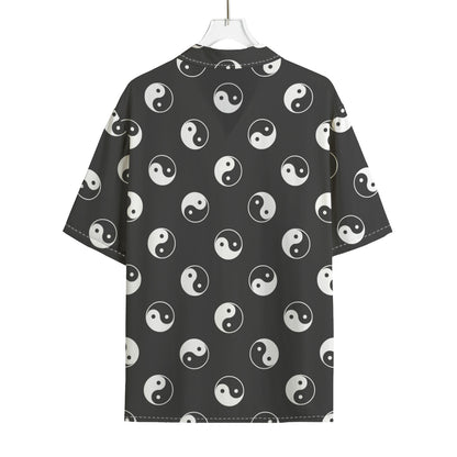 Grey And White Yin Yang Pattern Print Rayon Hawaiian Shirt