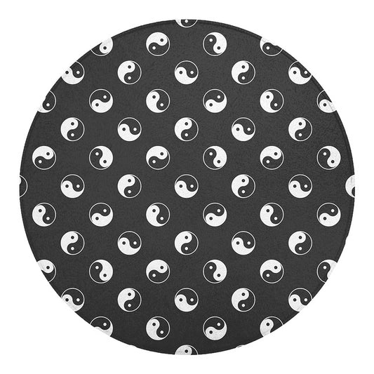 Grey And White Yin Yang Pattern Print Round Blanket