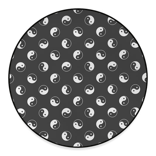 Grey And White Yin Yang Pattern Print Round Floor Mat