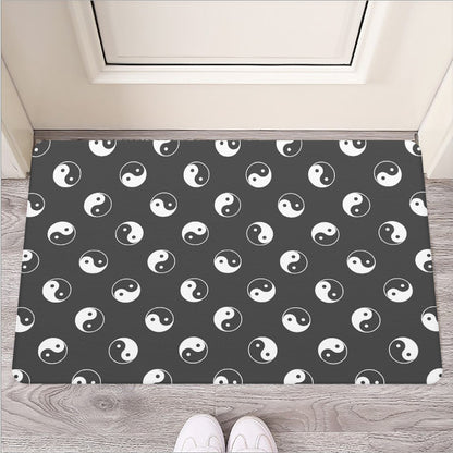Grey And White Yin Yang Pattern Print Rubber Doormat