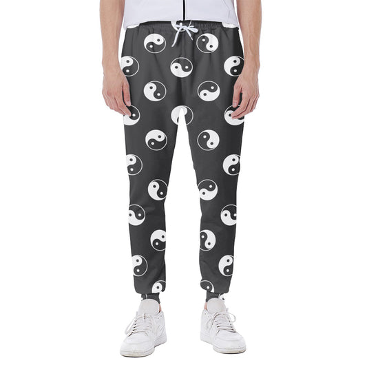 Grey And White Yin Yang Pattern Print Scuba Joggers