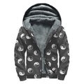 Grey And White Yin Yang Pattern Print Sherpa Lined Zip Up Hoodie