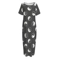 Grey And White Yin Yang Pattern Print Short Sleeve Long Nightdress