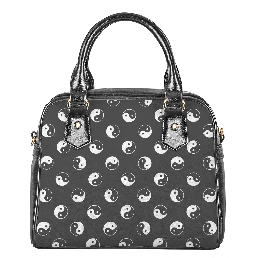 Grey And White Yin Yang Pattern Print Shoulder Handbag