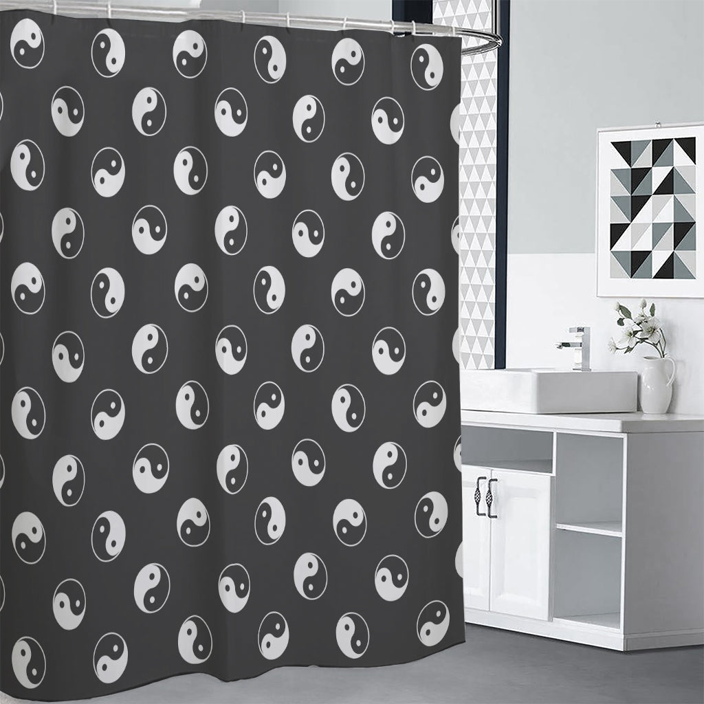 Grey And White Yin Yang Pattern Print Shower Curtain