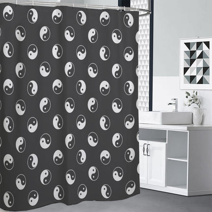 Grey And White Yin Yang Pattern Print Shower Curtain