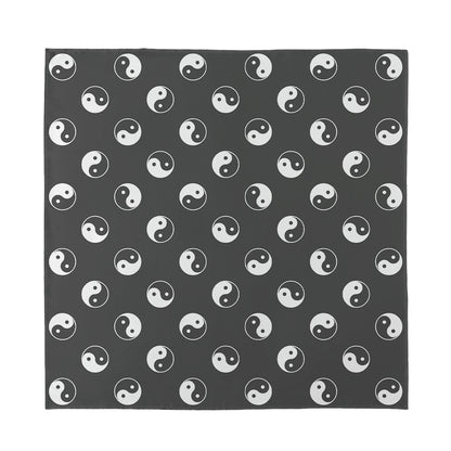 Grey And White Yin Yang Pattern Print Silk Bandana