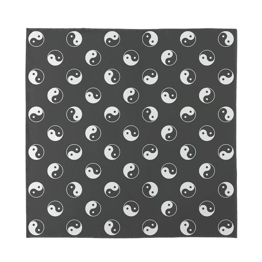 Grey And White Yin Yang Pattern Print Silk Bandana