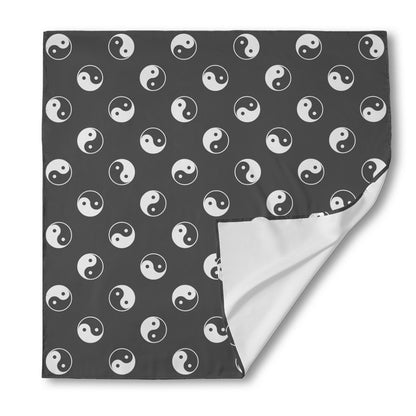 Grey And White Yin Yang Pattern Print Silk Bandana