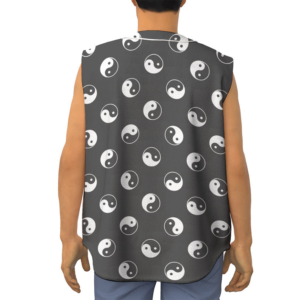 Grey And White Yin Yang Pattern Print Sleeveless Baseball Jersey