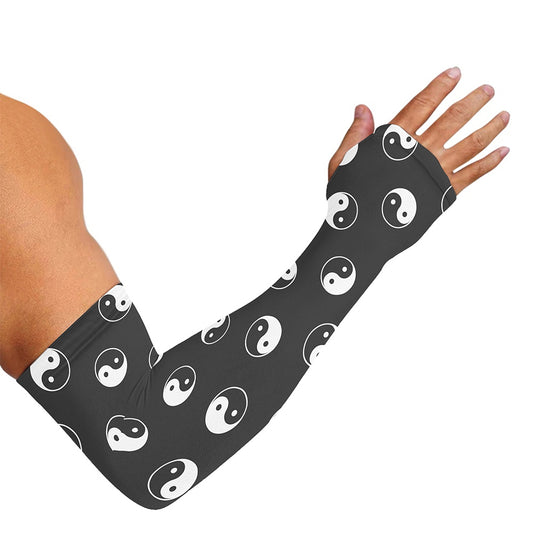 Grey And White Yin Yang Pattern Print Sun Protection Arm Sleeves