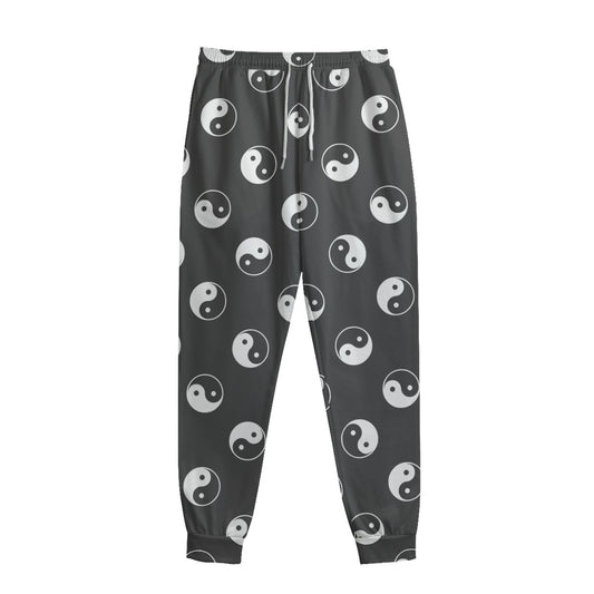 Grey And White Yin Yang Pattern Print Sweatpants