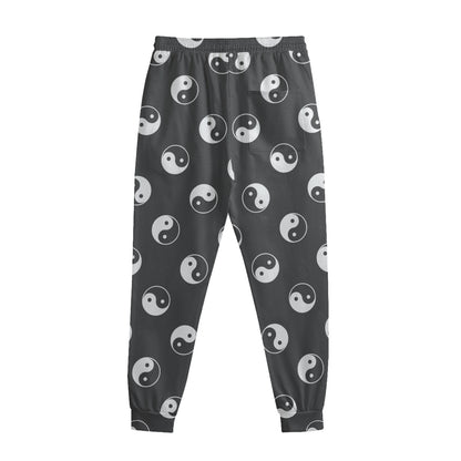 Grey And White Yin Yang Pattern Print Sweatpants