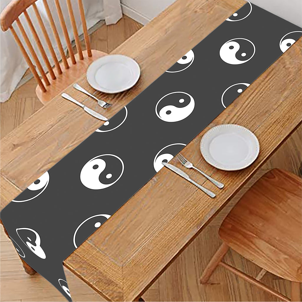 Grey And White Yin Yang Pattern Print Table Runner