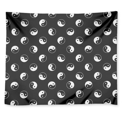Grey And White Yin Yang Pattern Print Tapestry