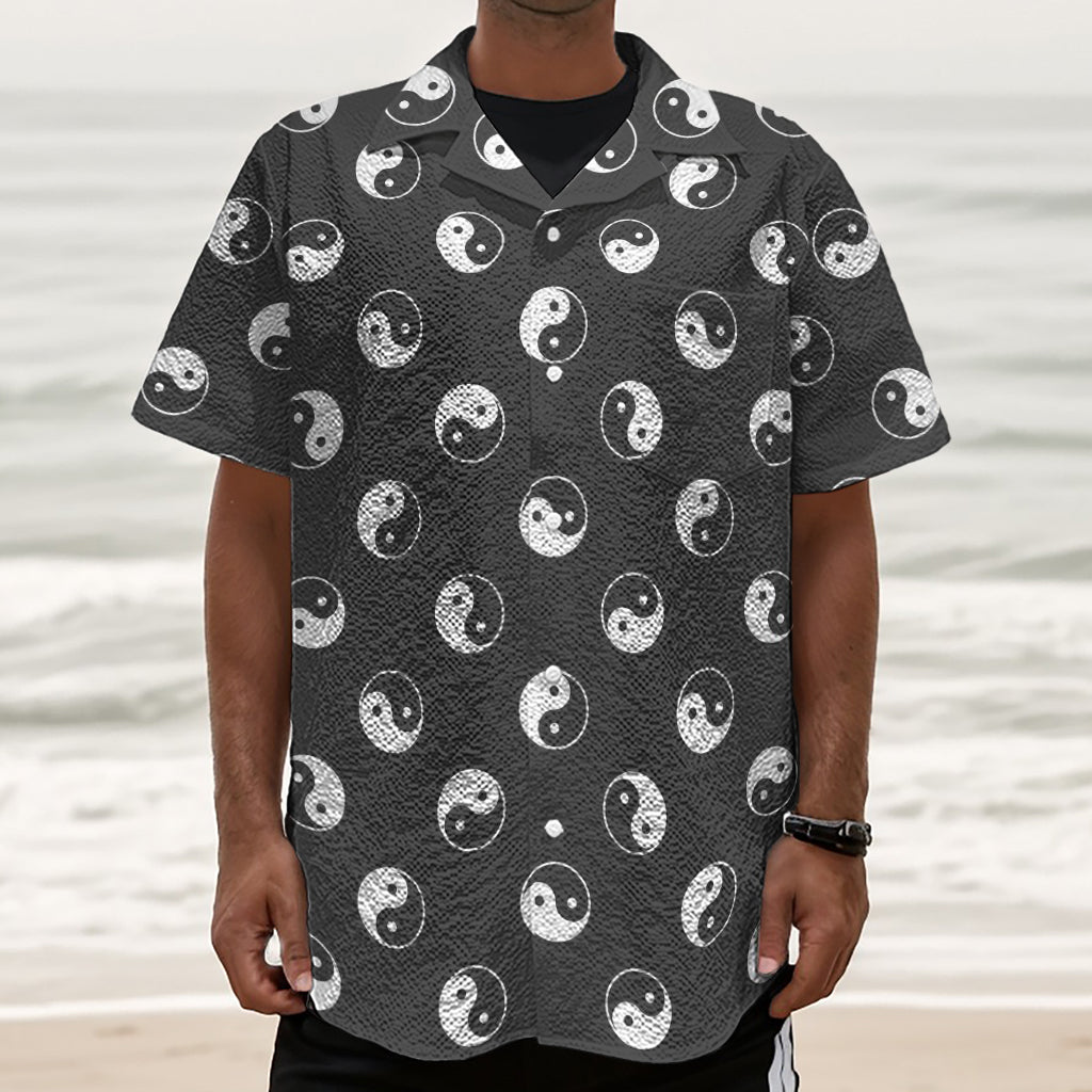 Grey And White Yin Yang Pattern Print Textured Short Sleeve Shirt