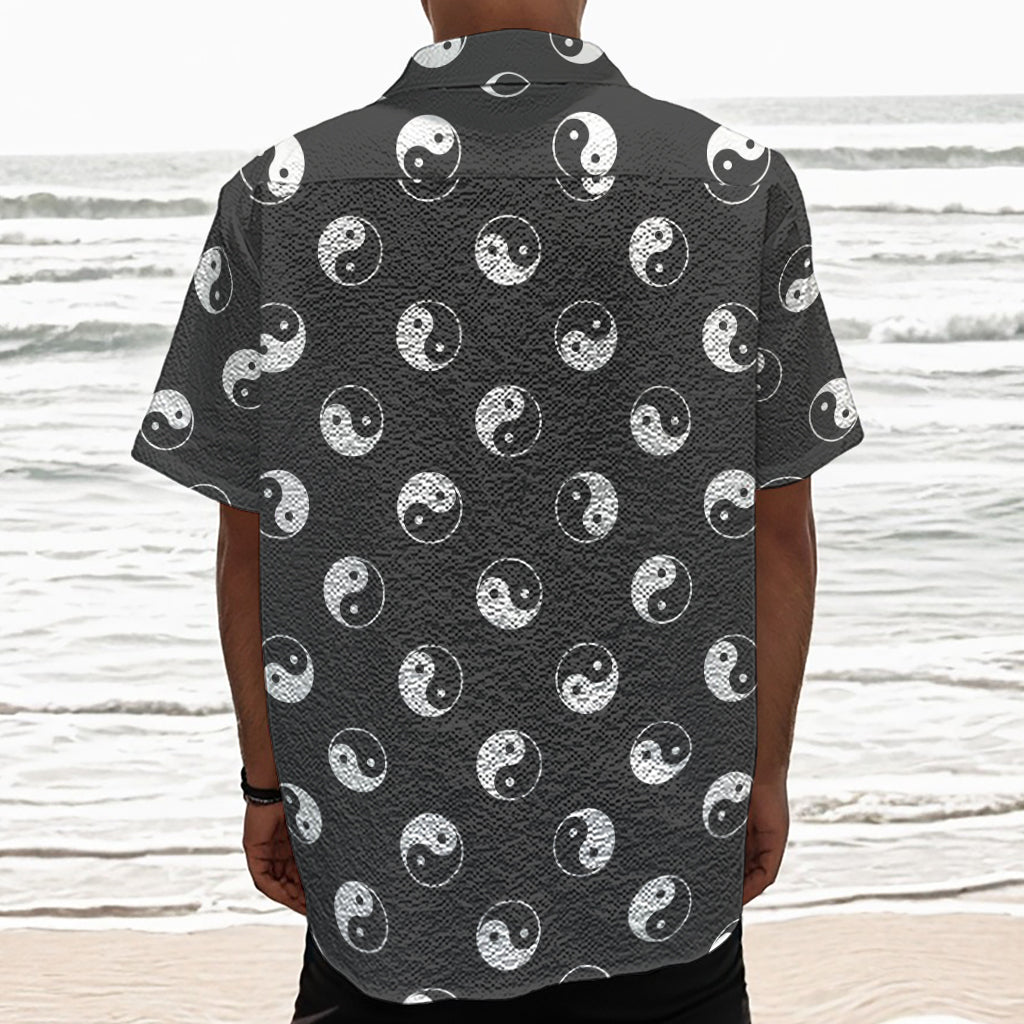 Grey And White Yin Yang Pattern Print Textured Short Sleeve Shirt