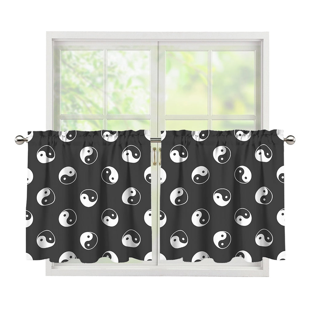 Grey And White Yin Yang Pattern Print Tier Curtains