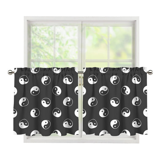 Grey And White Yin Yang Pattern Print Tier Curtains