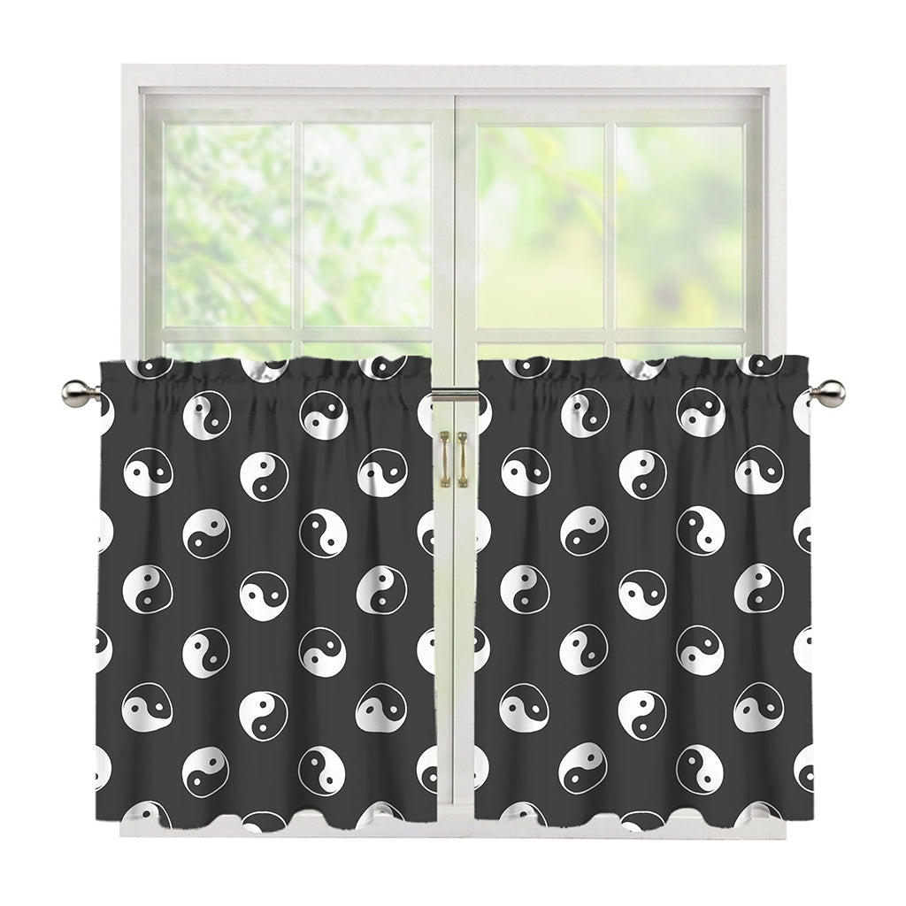 Grey And White Yin Yang Pattern Print Tier Curtains