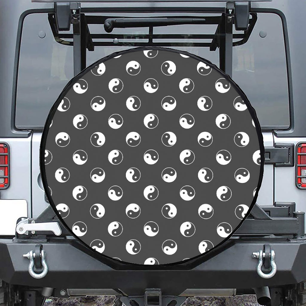 Grey And White Yin Yang Pattern Print Tire Cover