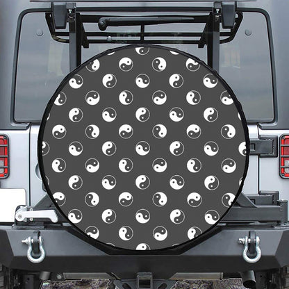 Grey And White Yin Yang Pattern Print Tire Cover