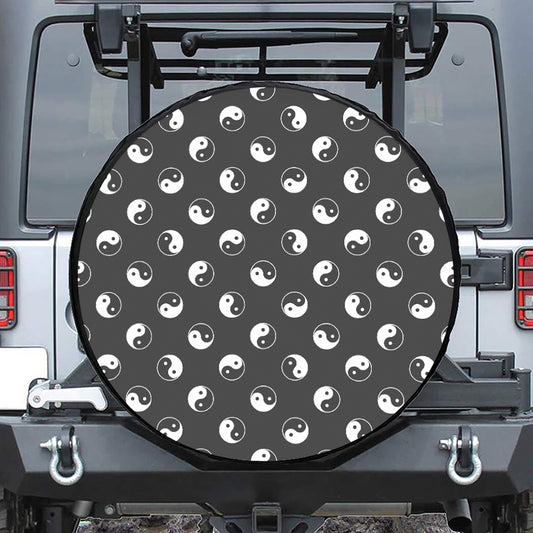 Grey And White Yin Yang Pattern Print Tire Cover