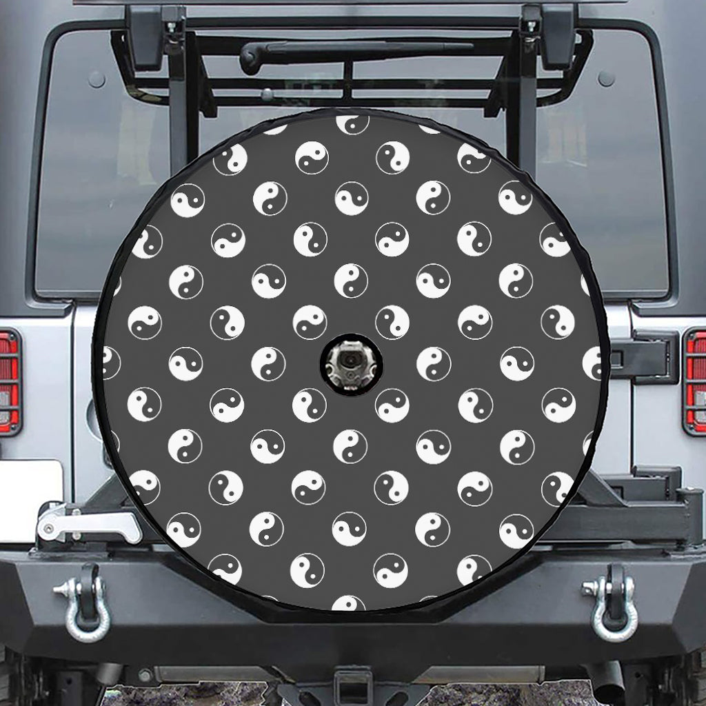 Grey And White Yin Yang Pattern Print Tire Cover With Camera Hole