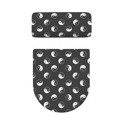 Grey And White Yin Yang Pattern Print Toilet Lid And Tank Cover Set