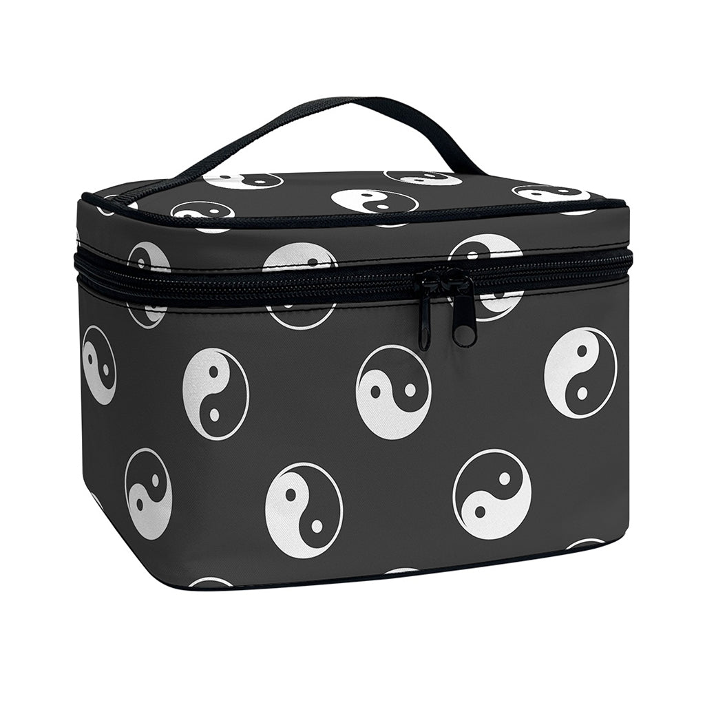 Grey And White Yin Yang Pattern Print Travel Makeup Bag