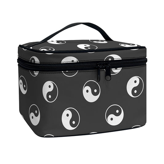 Grey And White Yin Yang Pattern Print Travel Makeup Bag