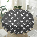 Grey And White Yin Yang Pattern Print Waterproof Round Tablecloth
