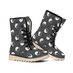 Grey And White Yin Yang Pattern Print Winter Boots